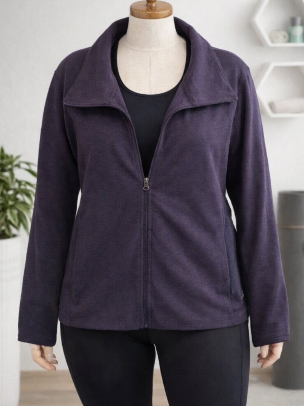 Tuff Athletics Heathered Purple Zip‑Up Fleece Jacket XL Boho Athleisure Outdoor